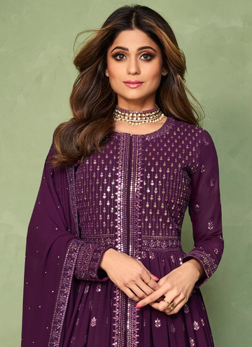 Thread Sequence Work Purple Georgette Anarkali Salwar Kameez